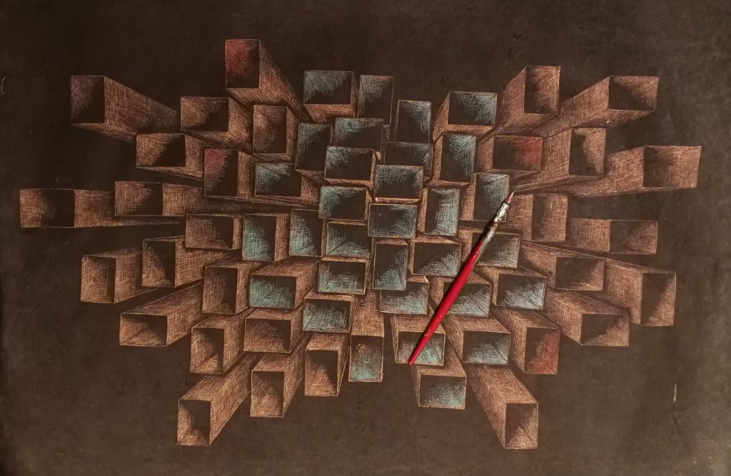 Quadrate - Tusche auf geschöpftem Papier - 70x40cm