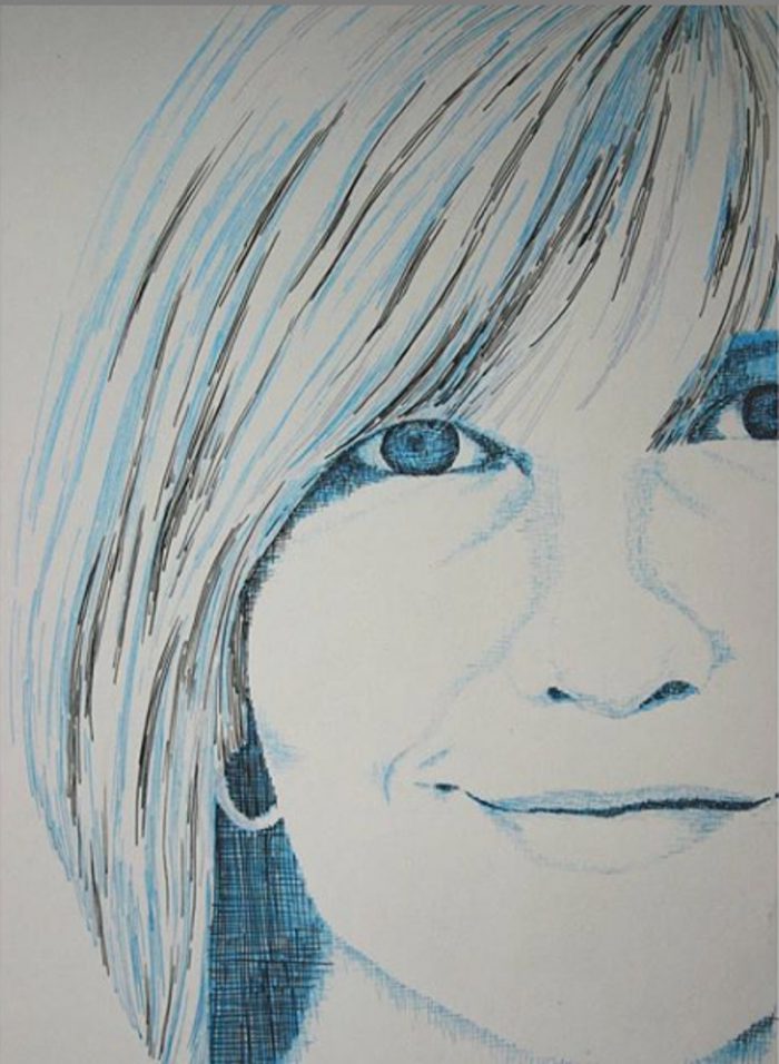 Selbstportrait Frauenportät Tuschezeichnung auf Papier