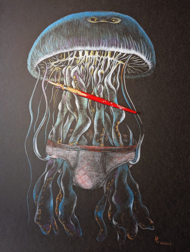 Tiere sind für mich mehr als nur Motive - sie tragen Charakter, Emotion und oft auch eine Prise Ironie in sich. In mienen Tuschezeichnungen entstehen Adler, Gorilla, Frösche, Eulen, die den Betrachter mit wachem Blick ansehen - manchmal fragend, manchmal wissend